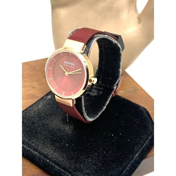 Bering Women's Watch 14627-363 Solar Rose Gold Red Mesh Steel Band 27mm - Picture 13 of 13